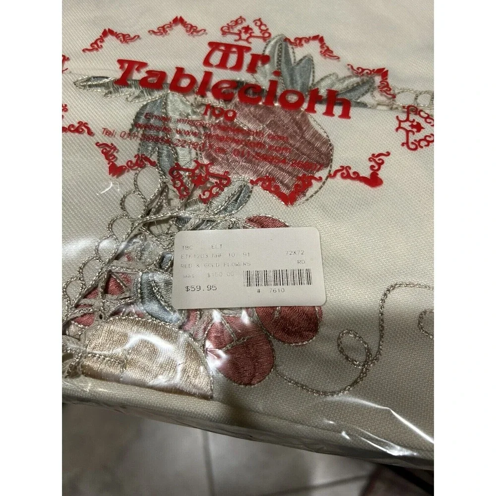 Mr Tablecloth 72 X 72 Brand New Red & Gold Flowers Vintage Timeless Luxury